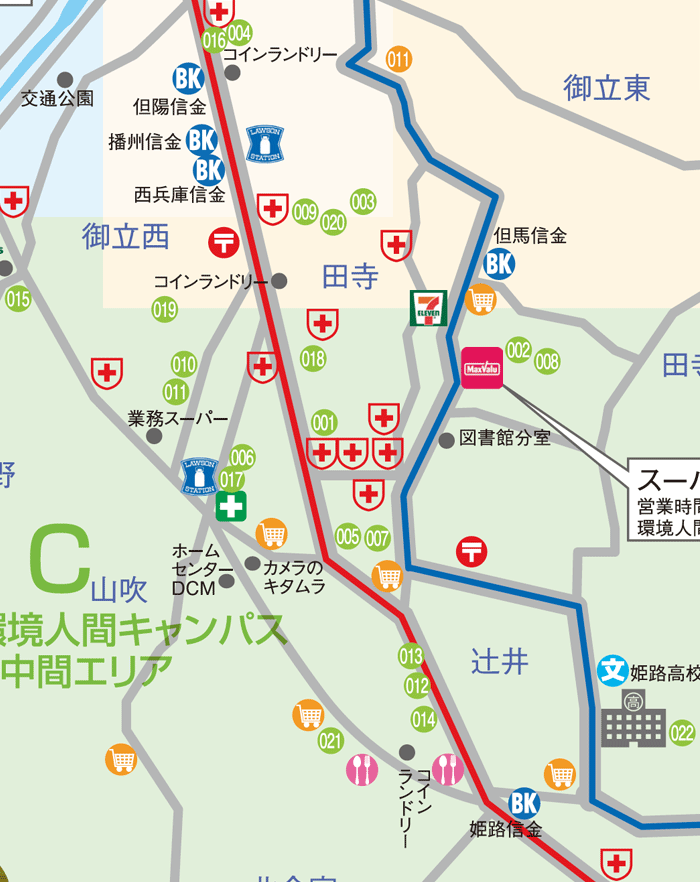 姫路工学・姫路環境人間キャンパス中間エリア地図